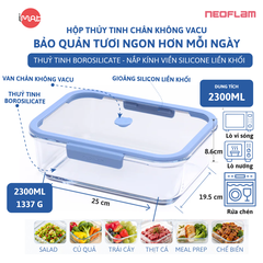 Hộp Thủy Tinh Chân Không Vacu Neoflam Chịu Nhiệt Borosilicate Hút Chân Không 570Ml| 950Ml|1500L| 2300ml