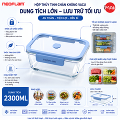 Hộp Thủy Tinh Chân Không Vacu Neoflam Chịu Nhiệt Borosilicate Hút Chân Không 570Ml| 950Ml|1500L| 2300ml