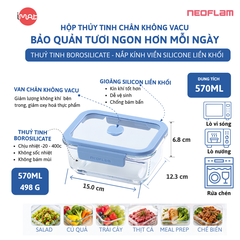 Hộp Thủy Tinh Chân Không Vacu Neoflam Chịu Nhiệt Borosilicate Hút Chân Không 570Ml| 950Ml|1500L| 2300ml