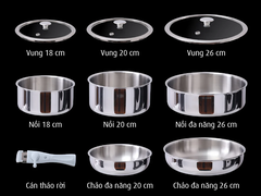 Bộ Nồi Chảo Inox Cán Rời 9 Món – Đa dụng, bền bỉ, tiết kiệm không gian