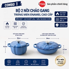 Bộ Nồi Chảo Gang Imat Đúc Tráng Men Sứ Enamel - Nhiều Kích Cỡ Lựa Chọn