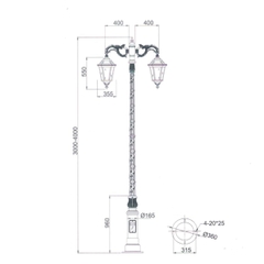 Cột Đèn LED Sân Vườn Tân Cổ Điển Châu Âu - Kiểu dáng 2 Bóng Mai Chiếu Thủy | ZSV-GLP EU004