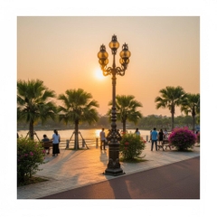 Cột Đèn Sân Vườn Thân Đúc Cổ Điển - Tay Chùm 5 Bóng Hoa Văn Tinh Xảo | ZSV-GLP Z27