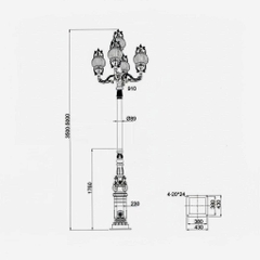 Cột Đèn Sân Vườn Thân Đúc Cổ Điển - Tay Chùm 5 Bóng Hoa Văn Tinh Xảo | ZSV-GLP Z27