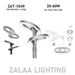 Đầu Đèn LED Sân Vườn Công Viên Hiện Đại Hướng Smart City ZAT-1049 ZALAA Công Suất 20W-60W Phù Hợp Cột 3-6M