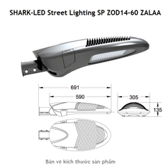 Đèn Đường LED Cá Mập Công suất 60W OEM Philips ZOD14-60 ZALAA  SHARK-LED Street Lighting