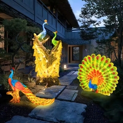 Đèn LED Fiberglass Sợi Thủy Tinh Nhựa họa tiết 3D Chim Công Peacock phát sáng Zalaa dành cho Dự án Vườn Ánh Sáng