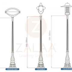 Cột đèn led trang trí sân vườn DC02 chùm chùa, CH06-4, CH09-1, CH02-4, chiều cao 3.2m, mã số ZCV-3315 Zalaa