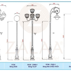 Cột đèn led trang trí sân vườn DC06 chùm chùa, CH06-4, CH09-1, CH02-5, chiều cao 3.2m, mã số ZCV-3314 Zalaa