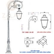 Cột đèn trang trí khuôn viên sân vườn, biệt thự cao 4.5m mẫu DC07 tay đèn hoa văn 2 nhánh chùm CH09-2 đầu đèn lồng vuông, mã số ZCV-3322 zalaa