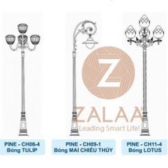 Cột đèn led trang trí sân vườn Pine tay CH04-5 chùm Tulips, chiều cao 3-5m, mã số ZCV-3311 Zalaa