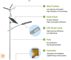 Cột Đèn Đường LED Năng Lượng Mặt Trời Kết Hợp Tuabin Điện Gió Có Gắn Camera An Ninh