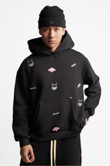 RICHNESS ESSENTIAL HOODIE BOXY + 3 PIN ICONIC ( BLACK )
