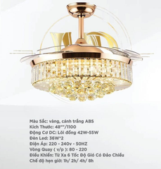Quạt trần đèn Duc Minh JSM.15 màu vàng cánh trắng