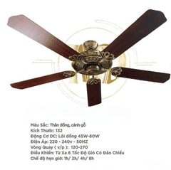Quạt trần  Duc Minh JSM.28 màu đồng, cánh gỗ