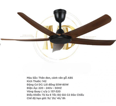 Quạt trần đèn Duc Minh JSM.6 màu đen, thân cánh gỗ đậm