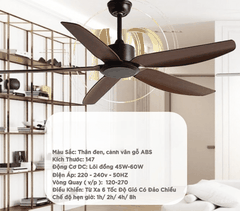 Quạt trần đèn Duc Minh JSM.62 màu đen, cánh vân gỗ