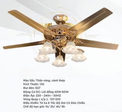 Quạt trần đèn Duc Minh JSM.76 thân vàng cánh thép