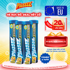 [COMBO 4 TUÝP X 20 VIÊN] PLUSSSZ CALCIUM vị đào, chanh leo không đường - Hàng nhập khẩu
