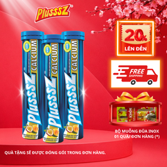 [COMBO 3 TUÝP X 20 VIÊN] PLUSSSZ CALCIUM vị đào, chanh leo không đường - Hàng nhập khẩu