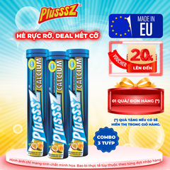 [COMBO 3 TUÝP X 20 VIÊN] PLUSSSZ CALCIUM vị đào, chanh leo không đường - Hàng nhập khẩu