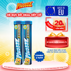 [COMBO 2 TUÝP X 20 VIÊN] PLUSSSZ CALCIUM vị đào, chanh leo không đường - Hàng nhập khẩu