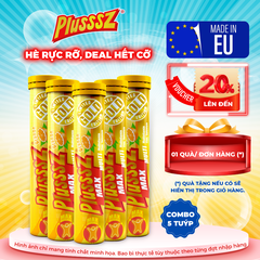 (COMBO 5 TUÝP x 20 Viên sủi) PLUSSSZ MAX MULTIVITAMIN VỊ CAM Không Đường - HÀNG NHẬP KHẨU