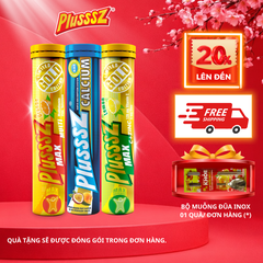 (COMBO 3 TUYP X 20 viên sủi) Plusssz Max multivitamin vị Cam + Plusssz Max vitamin C vị Chanh + Plusssz Canxi vị Đào mix Chanh leo không đường