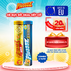 (COMBO 2 TUÝP X 20 VIÊN SỦI) Plusssz Max Multivitamin vị Cam  không đường + PLUSSSZ CALCIUM - Hương Đào, Chanh Leo Không Đường