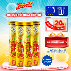 (COMBO 4 TUÝP x 20 Viên sủi) PLUSSSZ MAX MULTIVITAMIN VỊ CAM Không Đường - HÀNG NHẬP KHẨU