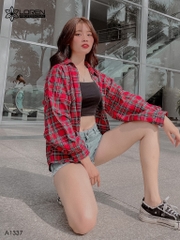 Áo sơ mi tay phồng caro đỏ A1337