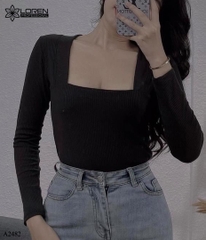 Áo thun nữ LOREN tay dài cổ vuông đen A2482