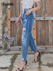 Quần jean baggy LOREN rách tua xanh B5389