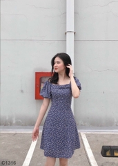 Đầm xanh tay phồng xanh C1316