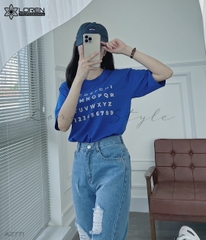 Áo thun nữ LOREN in chữ xanh A2771