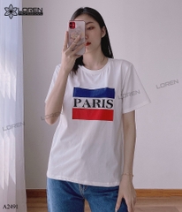 Áo thun nữ LOREN chữ paris trắng A2491