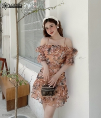 Đầm hoa bèo tầng cam C1636