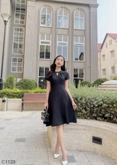 Đầm LOREN xòe cổ tròn đen C1129