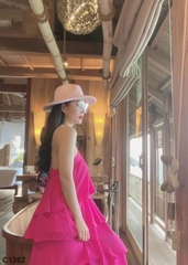 Đầm maxi 2 dây xích hồng C1362