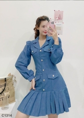 Đầm vest nút xanh C1314
