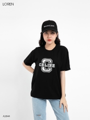 Áo thun nữ LOREN cổ tròn in chữ đen A2844
