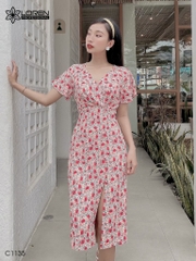 Đầm LOREN hoa nhí xẻ lai hồng C1135