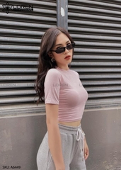 Áo croptop cổ tròn tay ngắn hồng A6449