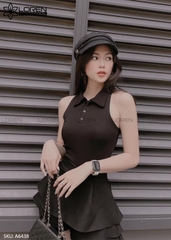 Áo croptop cổ trụ sát nách đen A6438