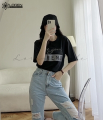 Áo thun nữ LOREN in chữ đen A2734