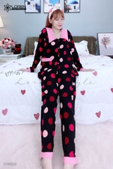 Đồ ngủ pijama dài phối cổ bèo đen D1659