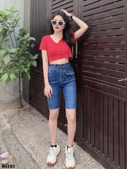 Quần jean ngố kiểu túi tua xanh B5183