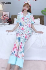 Đồ ngủ pijama tay ngắn quần dài xanh D1724