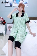Đồ ngủ pijama lửng phối 2 lá xanh D1616
