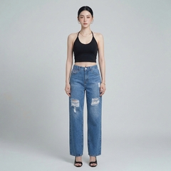 Quần jean nữ LOREN ống rộng rách B51061